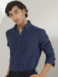 RARE RABBIT Men Clara Slim Fit Windowpane Checked Cotton Shirt