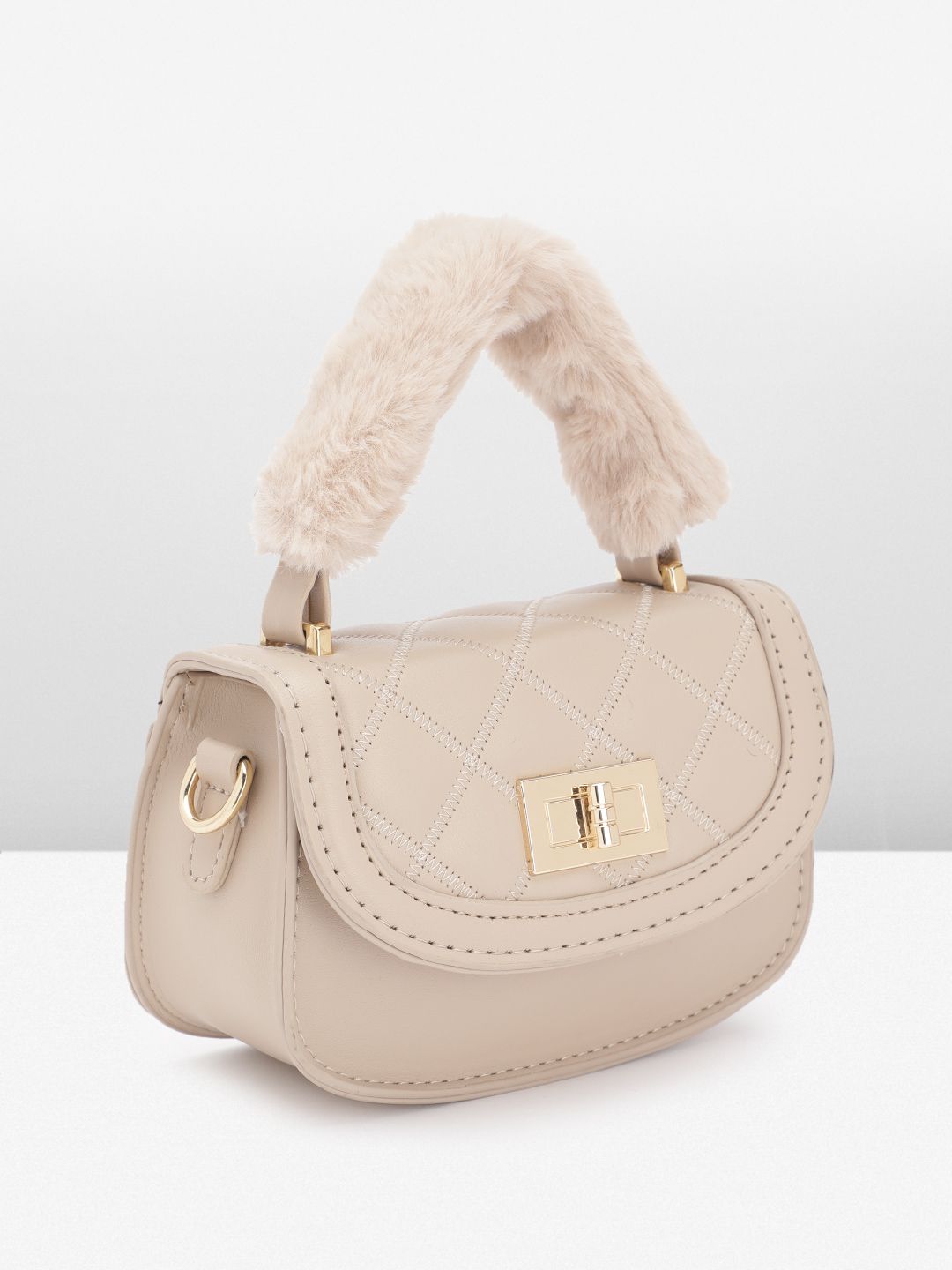 DressBerry Quilted Structured Satchel Bag