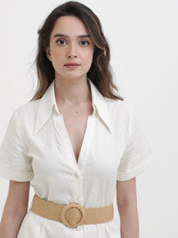 RAREISM Shirt Collar Cotton A-Line Midi Dress