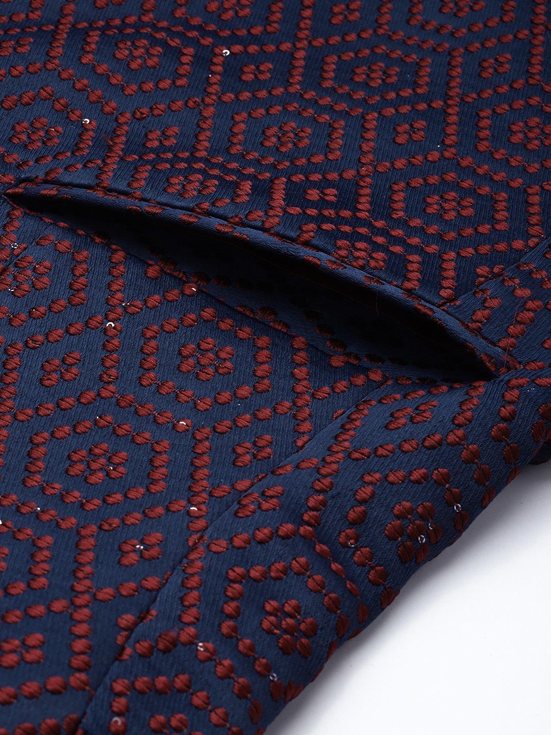House of Pataudi Geometric Self Design Jashn Ethnic Mandarin Collar Blazer