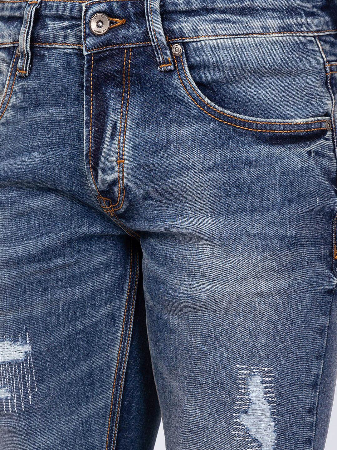 SPYKAR Men Skinny Fit Low-Rise Mildly Distressed Heavy Fade Stretchable Cotton Jeans