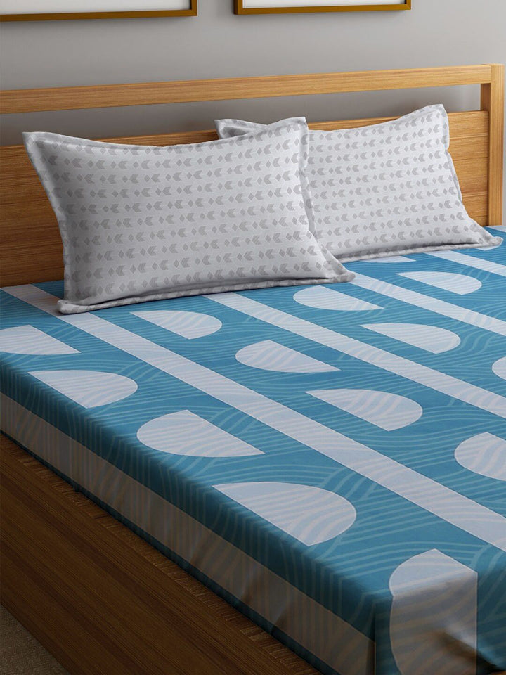 KLOTTHE Biru Geometri Dilengkapi Cadar 300 TC King Halus dengan 2 Sarung Bantal-250X225 sm