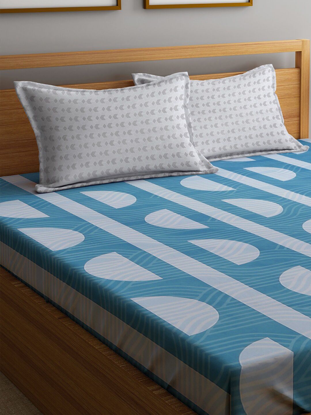 KLOTTHE Biru Geometri Dilengkapi Cadar 300 TC King Halus dengan 2 Sarung Bantal-250X225 sm
