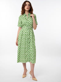 RAREISM Geometric Printed Cotton Midi Shirt Dress