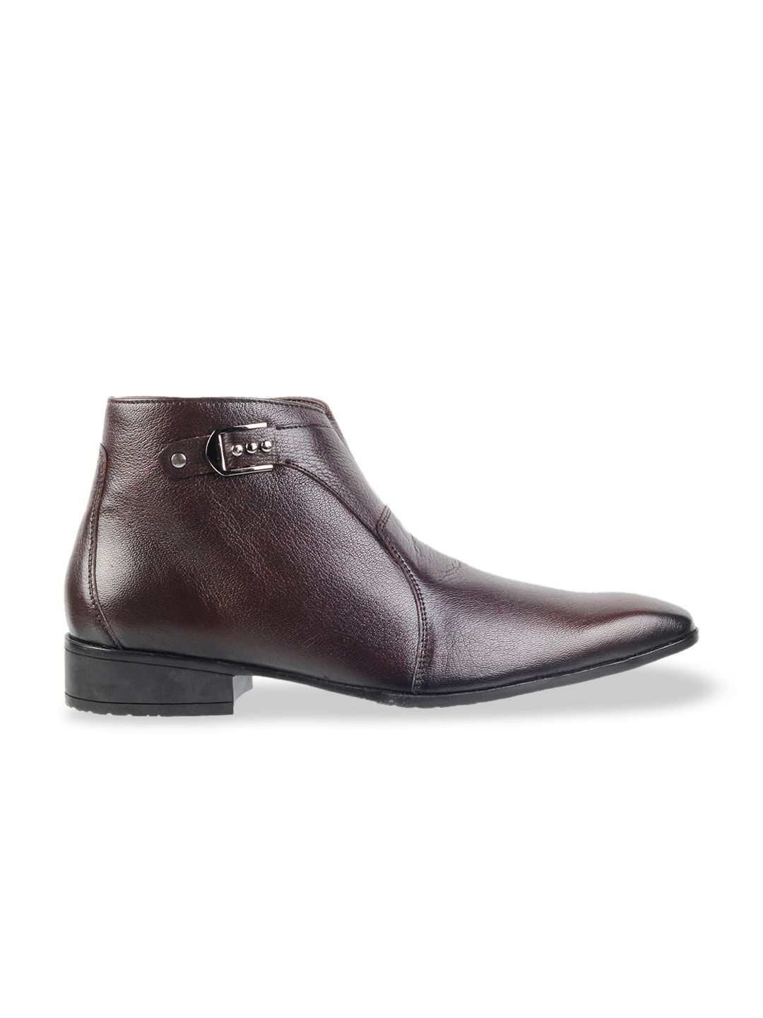 Metro Men Brown Solid Mid-Top Leather Boots