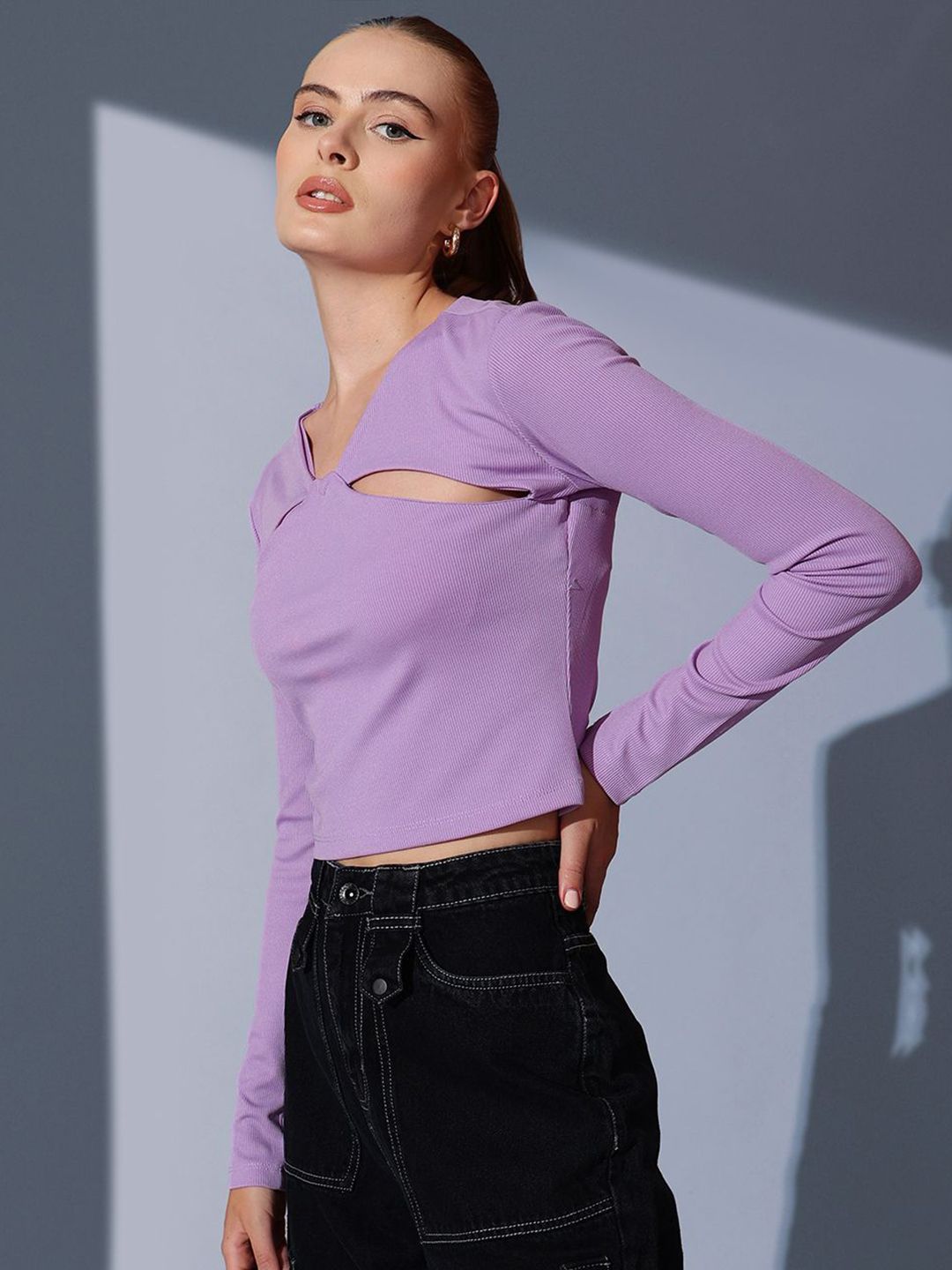 STREET 9 V-Neck Cut Outs Ribbed Styled Back Crop Top