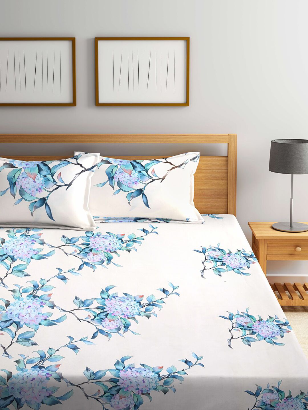 KLOTTHE Warna Krim & Warna Peach Bunga 300 TC 2 Cadar King dengan 4 Sarung Bantal