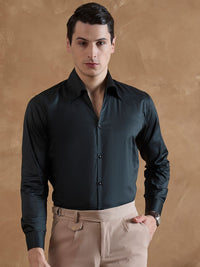 DENNISON Men Bottle Green Cooper Collar Formal Shirt