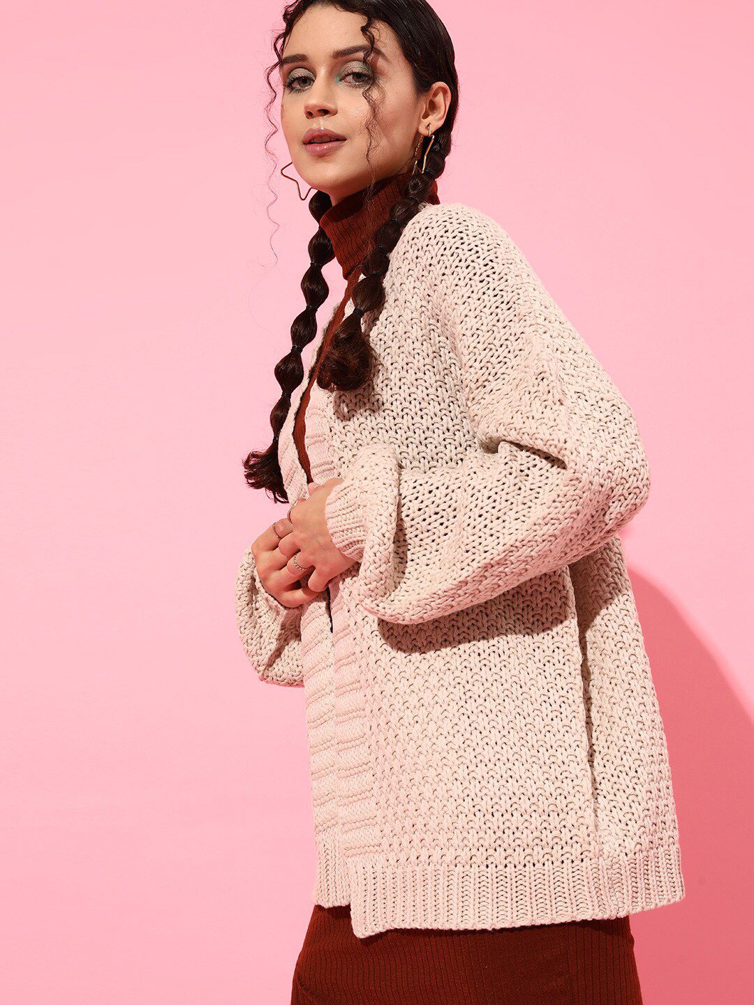 STREET 9 Women Beautiful Beige Self-Design Shrug