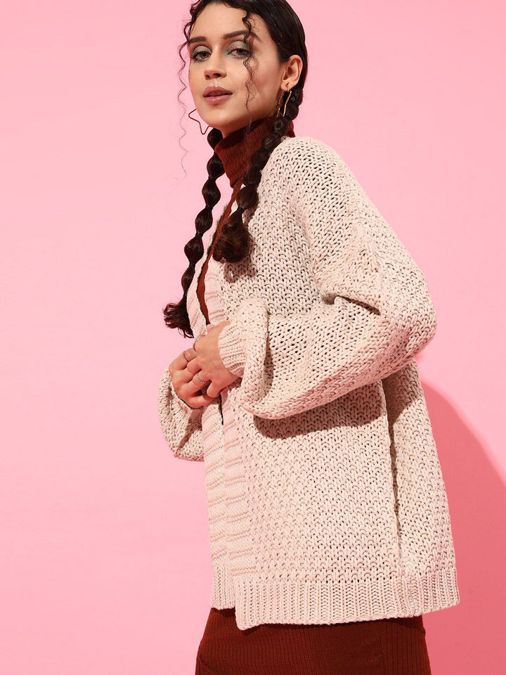 STREET 9 Women Beautiful Beige Self-Design Shrug