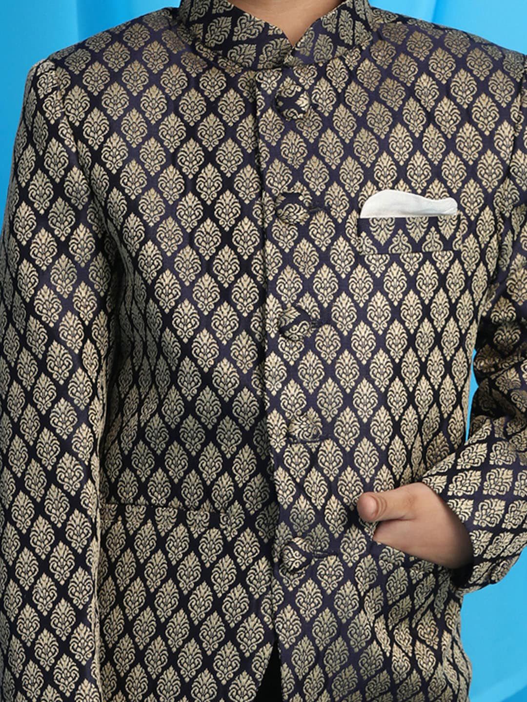 VASTRAMAY Boys Ethnic Motifs Woven Design Slim-Fit Bandhgala Blazer