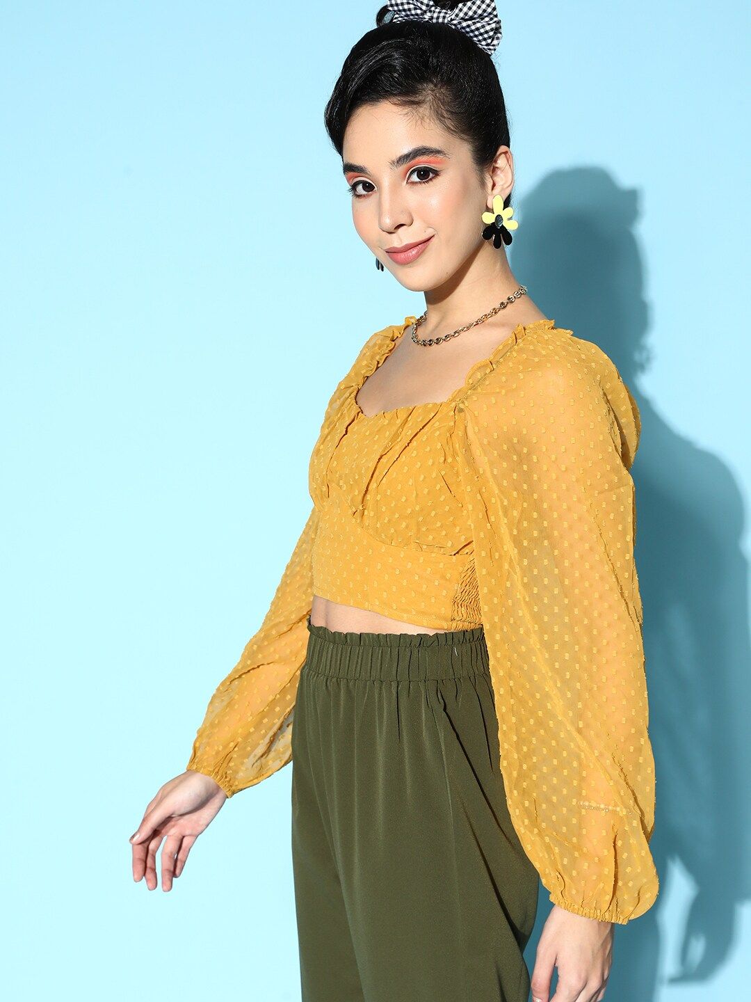 Berrylush Mustard Solid Once Upon a Sleeve Top