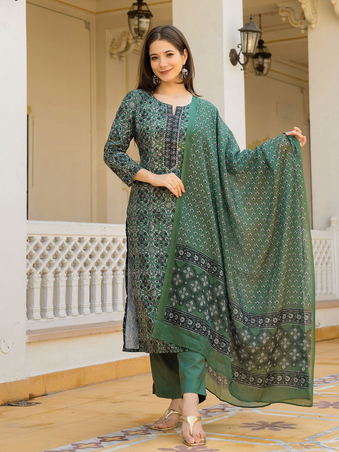 KALINI Women Ethnic Motifs Printed Regular Kurta with Trousers & Dupatta