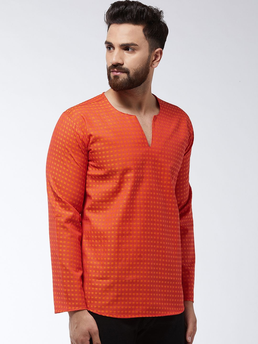 SOJANYA Lelaki Rust Woven Design Kurta Lurus