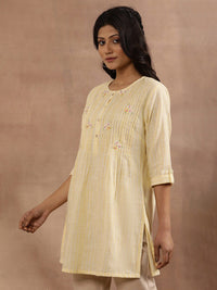 W Floral Embroidered Roll Up Sleeves Pure Cotton Tunic
