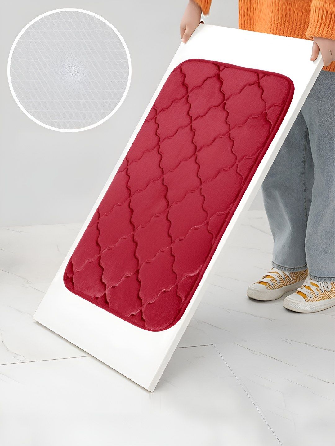 Story@home Red Textured Microfiber Anti Skid 210 GSM Bath Mat