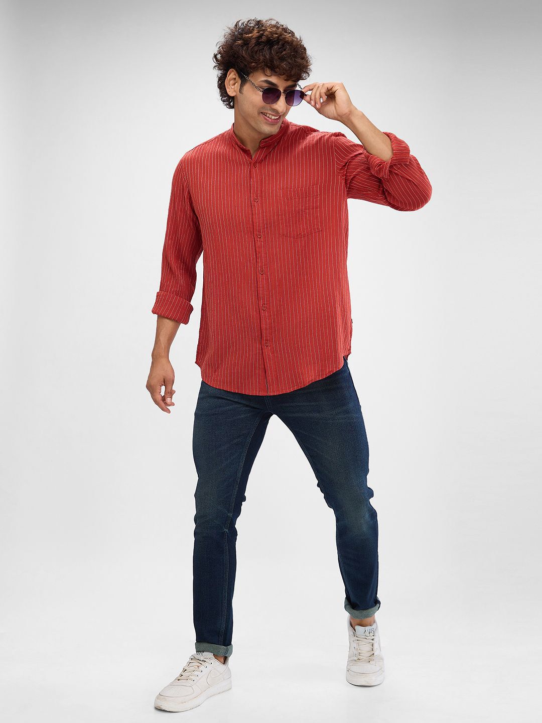 SPYKAR Men Striped Band Collar Slim Fit Casual Shirt