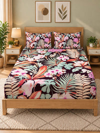 KLOTTHE Multicoloured Floral 400 TC King Bedsheet with 2 Pillow Covers