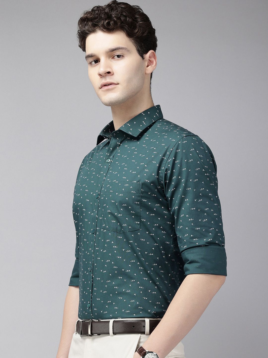 Park Avenue Slim Fit Floral Printed Pure Cotton Formal Shirt