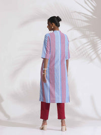 trueBrowns Striped Pure Cotton Straight Kurta with Trousers