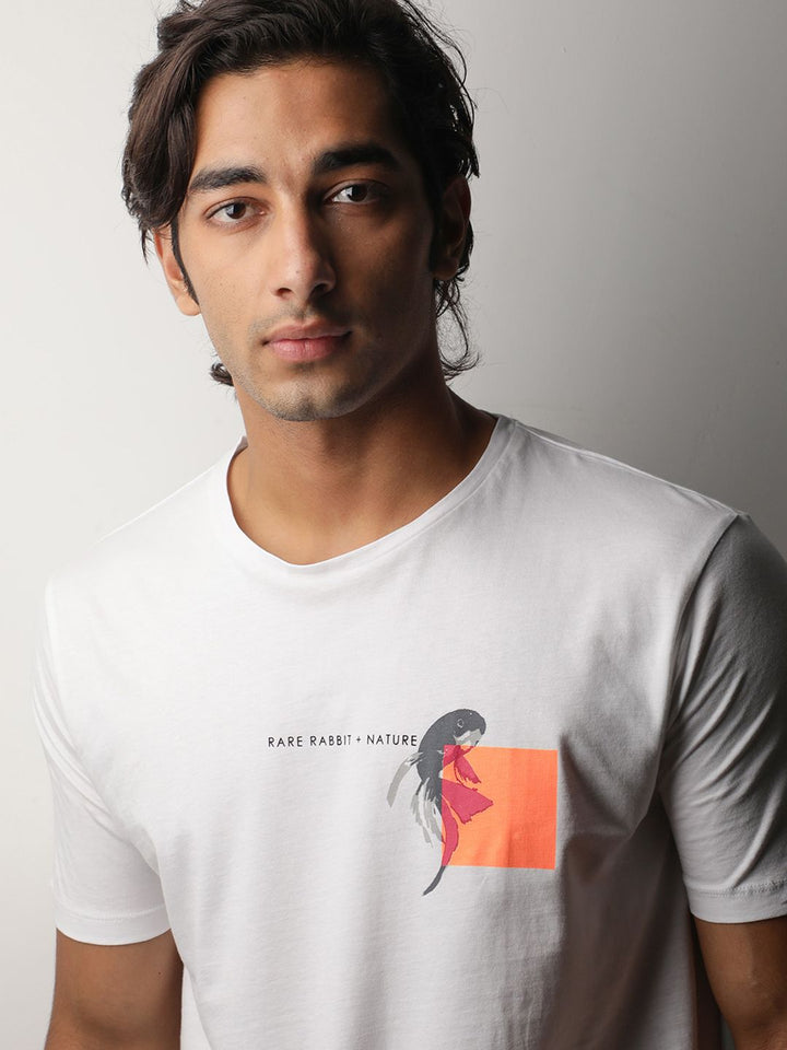 RARE RABBIT Men Gol Printed Pure Cotton Slim Fit T-Shirt
