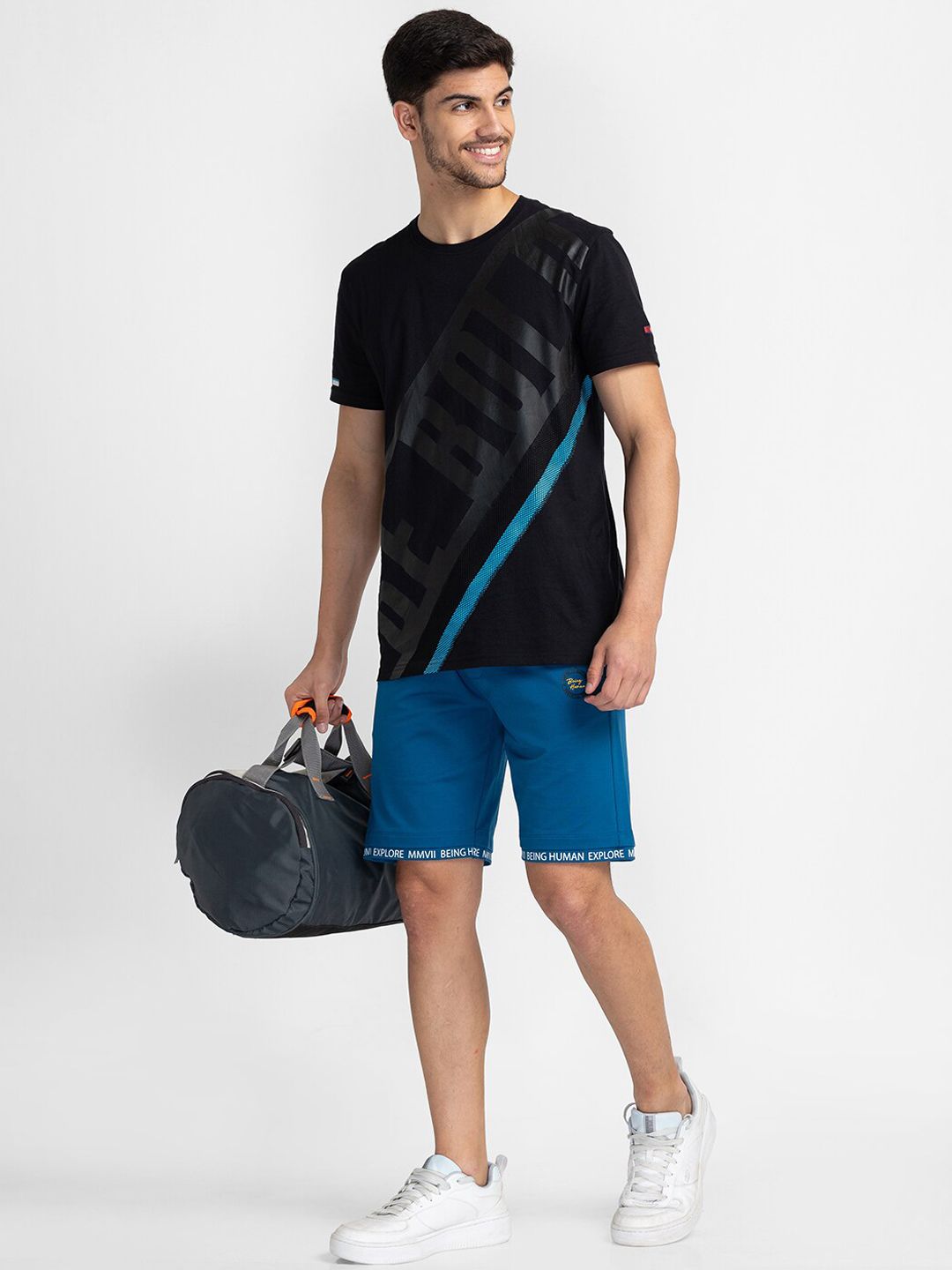 Being Human Men Mid-Rise Printed Sports Shorts