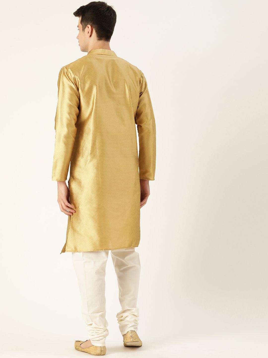 SOJANYA Men Golden Woven Design Angrakha Straight Kurta