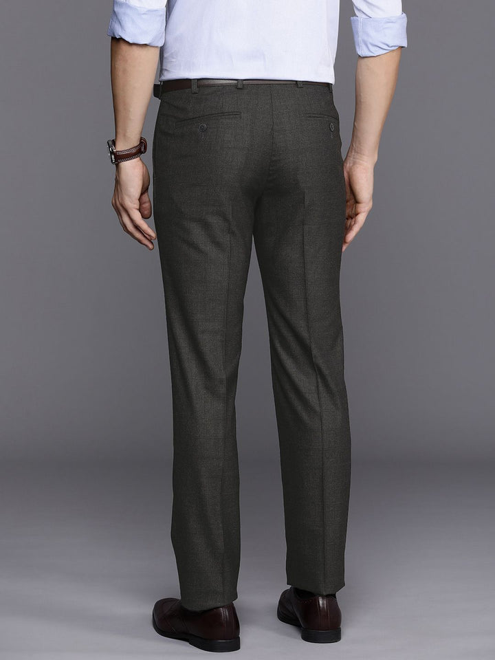 Raymond Men Checked Flat Front Slim Fit Formal Trousers