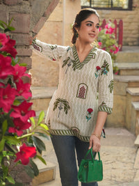 Rain & Rainbow Women's Ethnic Motifs Printed V-Neck Pure Cotton Kurti