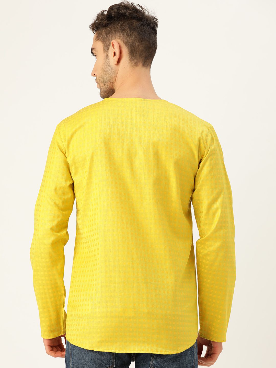 SOJANYA Lelaki Lime Green & Mustard Yellow Woven Design Kurta Lurus