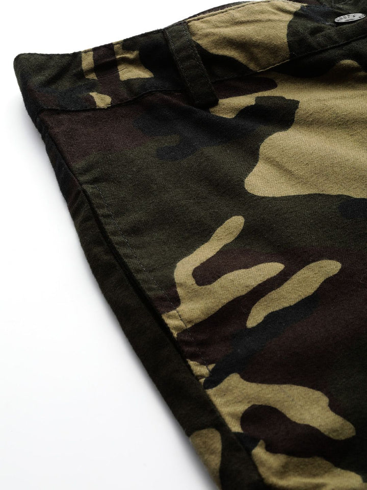 STREET 9 Women Olive Green & Brown Camouflage Print Cargos