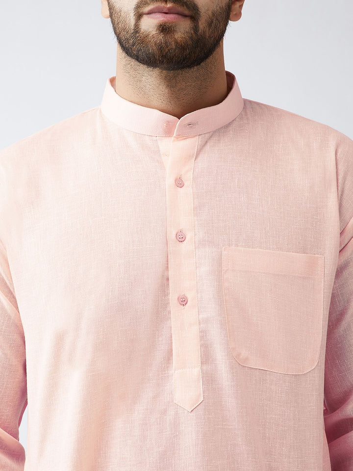 SOJANYA Men Peach-Coloured Woven Design Straight Kurta
