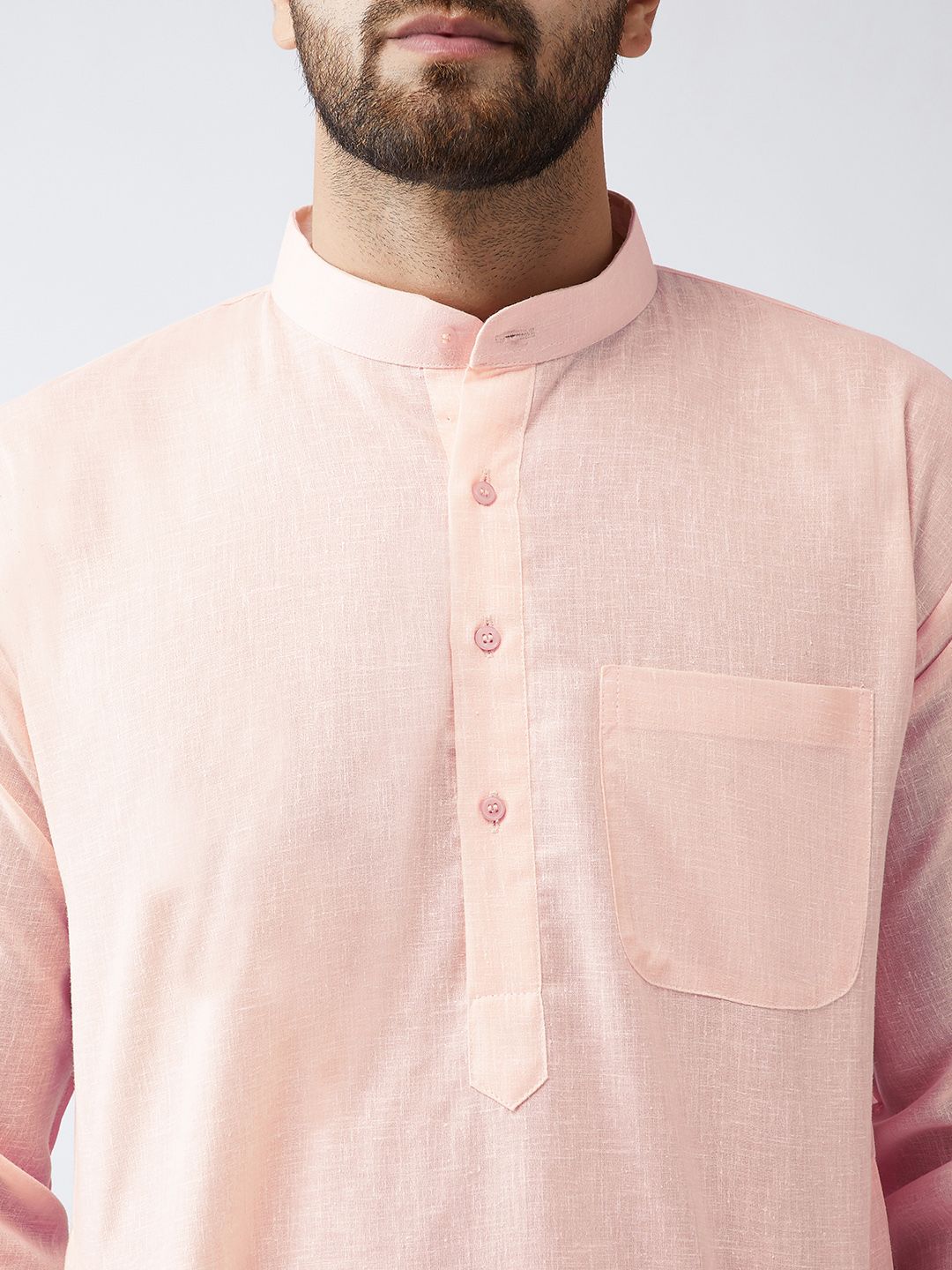 SOJANYA Men Peach-Coloured Woven Design Straight Kurta