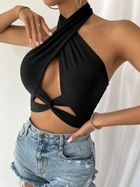 Berrylush Women Halter Neck Twisted Crop Top