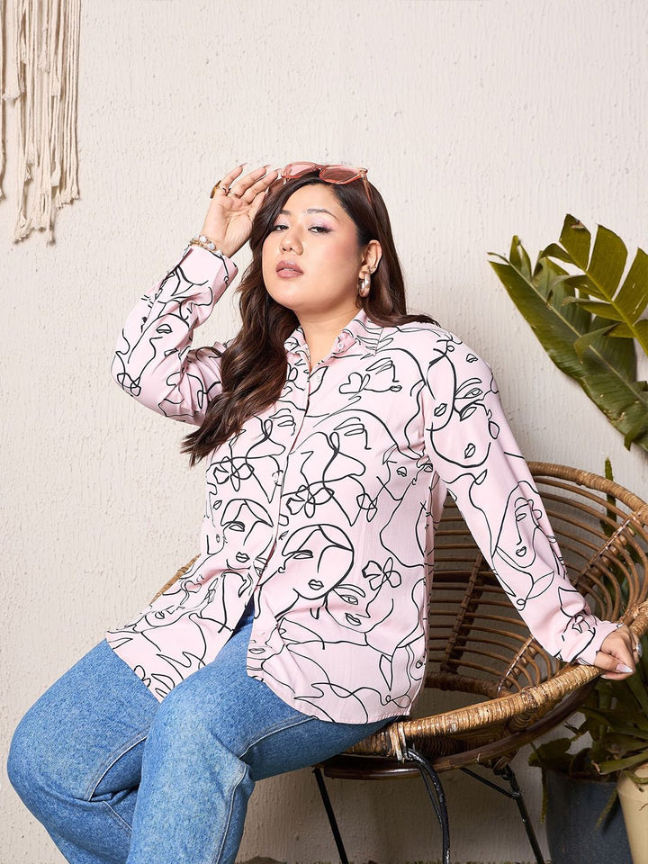 Berrylush Curve Women Spread Collar Abstract Printed Plus Size Casual Shirt