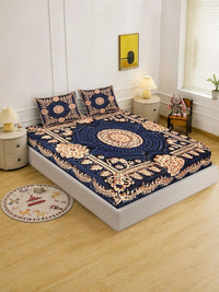 Moda Rapido X KLOTTHE Blue Floral 400 TC Bedsheet with 2 Pillow Covers