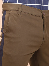 The Indian Garage Co Men Brown Slim Fit Solid Regular Trousers With Side Taping