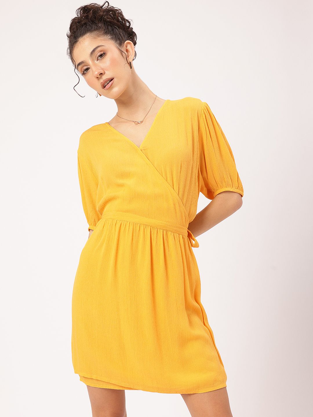DressBerry Modern Muse Puff Sleeves Wrap Mini Dress