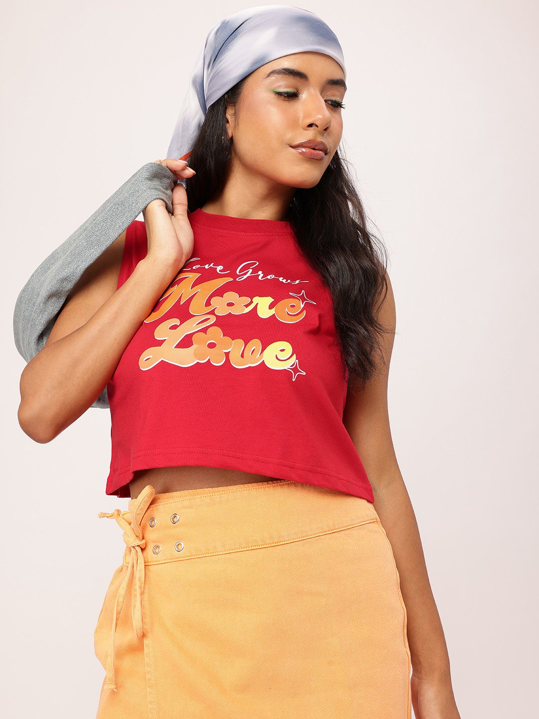 DressBerry Grunge Hearts, More Love Printed Sleeveless Crop T-shirt