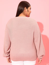 Curvy Street Plus Women Women Pink Cable Knit Acrylic Pullover