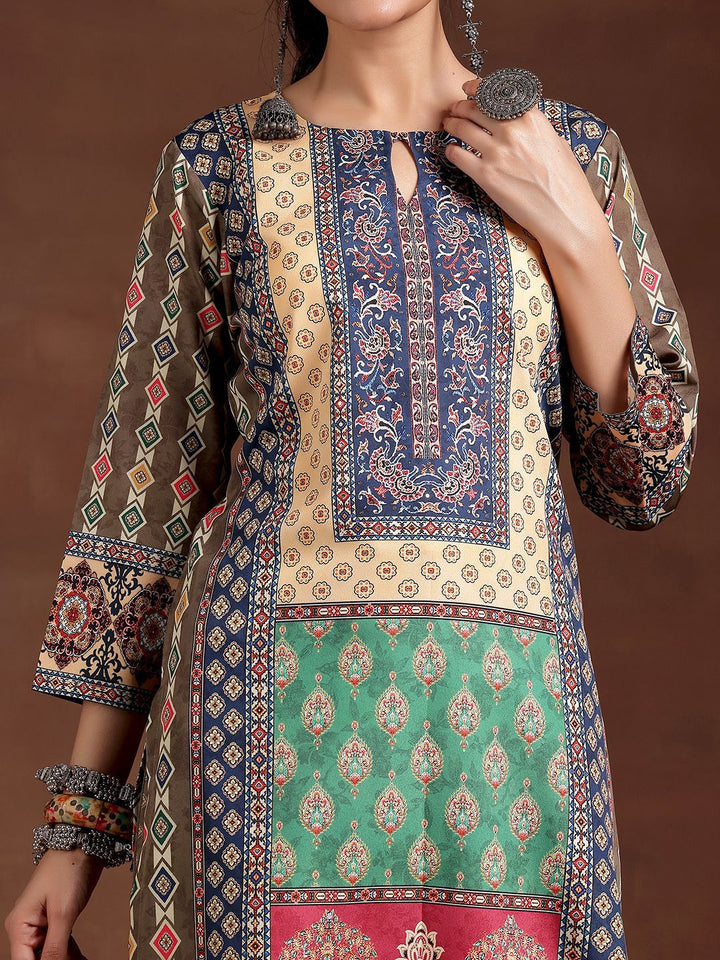 Libas Ethnic Motifs Printed Keyhole Neck Crepe Straight Kurta