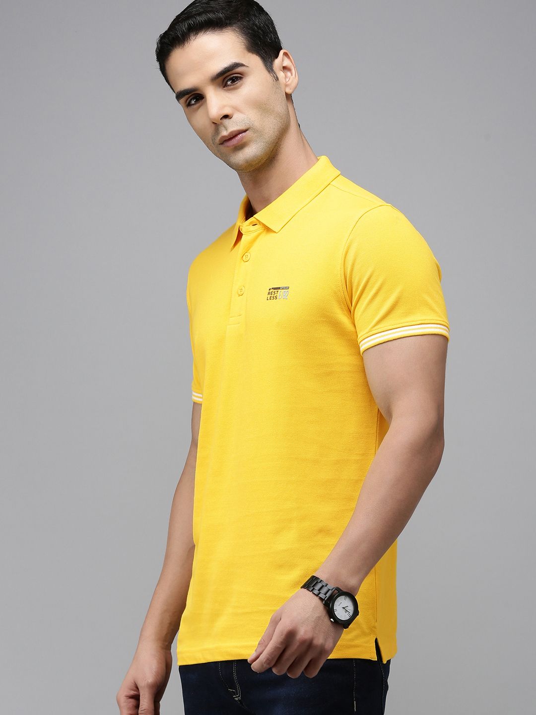 SPYKAR Men Pure Cotton Polo Collar Slim Fit T-shirt