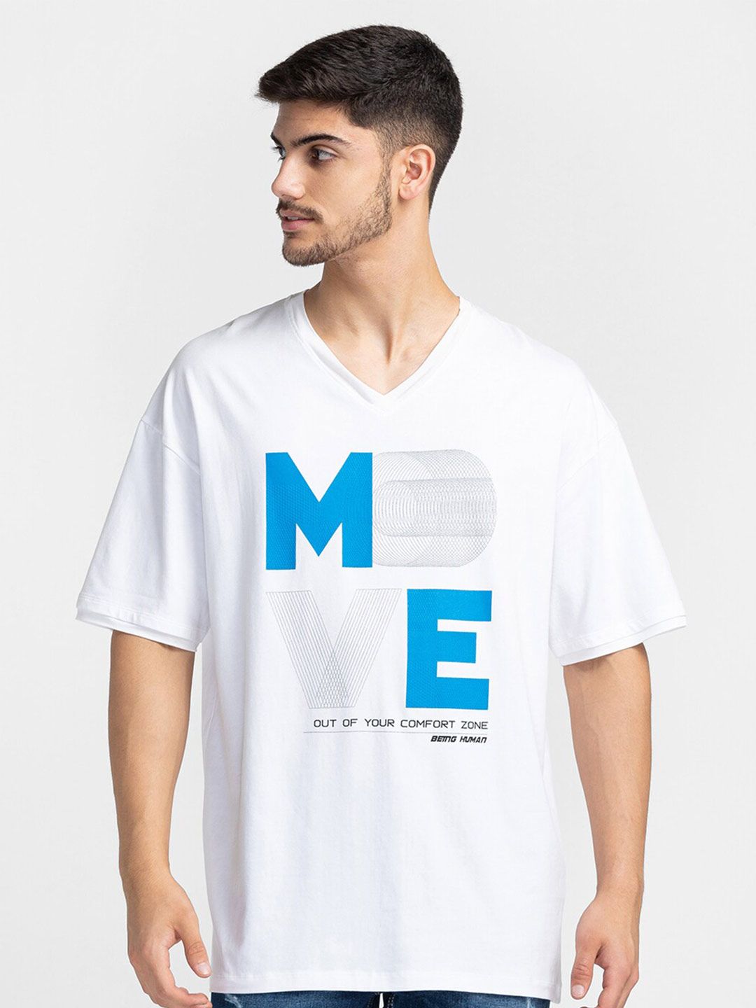Being Human Typography Printed V-Neck T-shirt