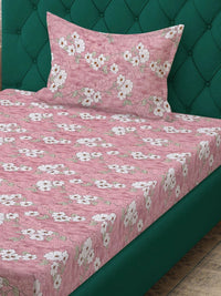 Moda Rapido X KLOTTHE Pink & White Floral 400 TC Single Bedsheet with 1 Pillow Covers