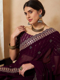 Saree mall Embellished Sequinned Poly Georgette Sarees