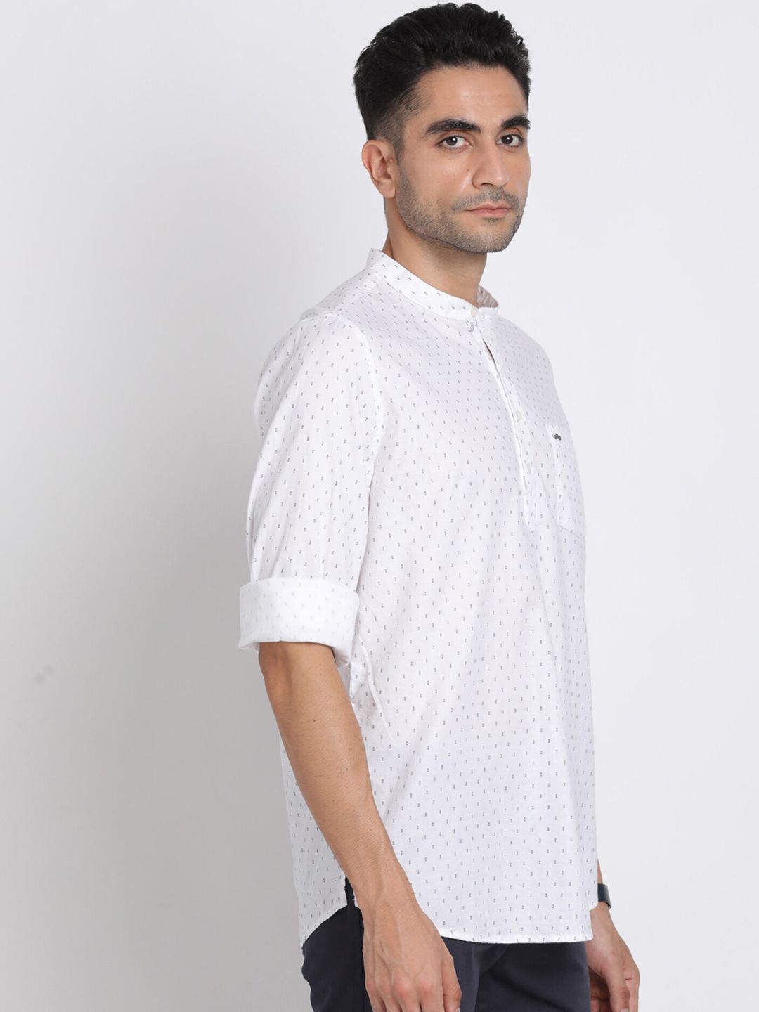 Turtle Geometric Printed Band Collar Pure Cotton Straight Kurta