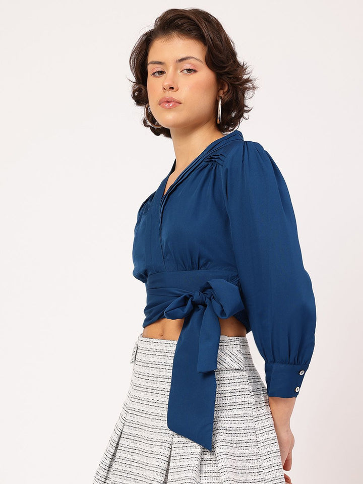 DressBerry Harmonious Hues Belted Smocked Crop Top