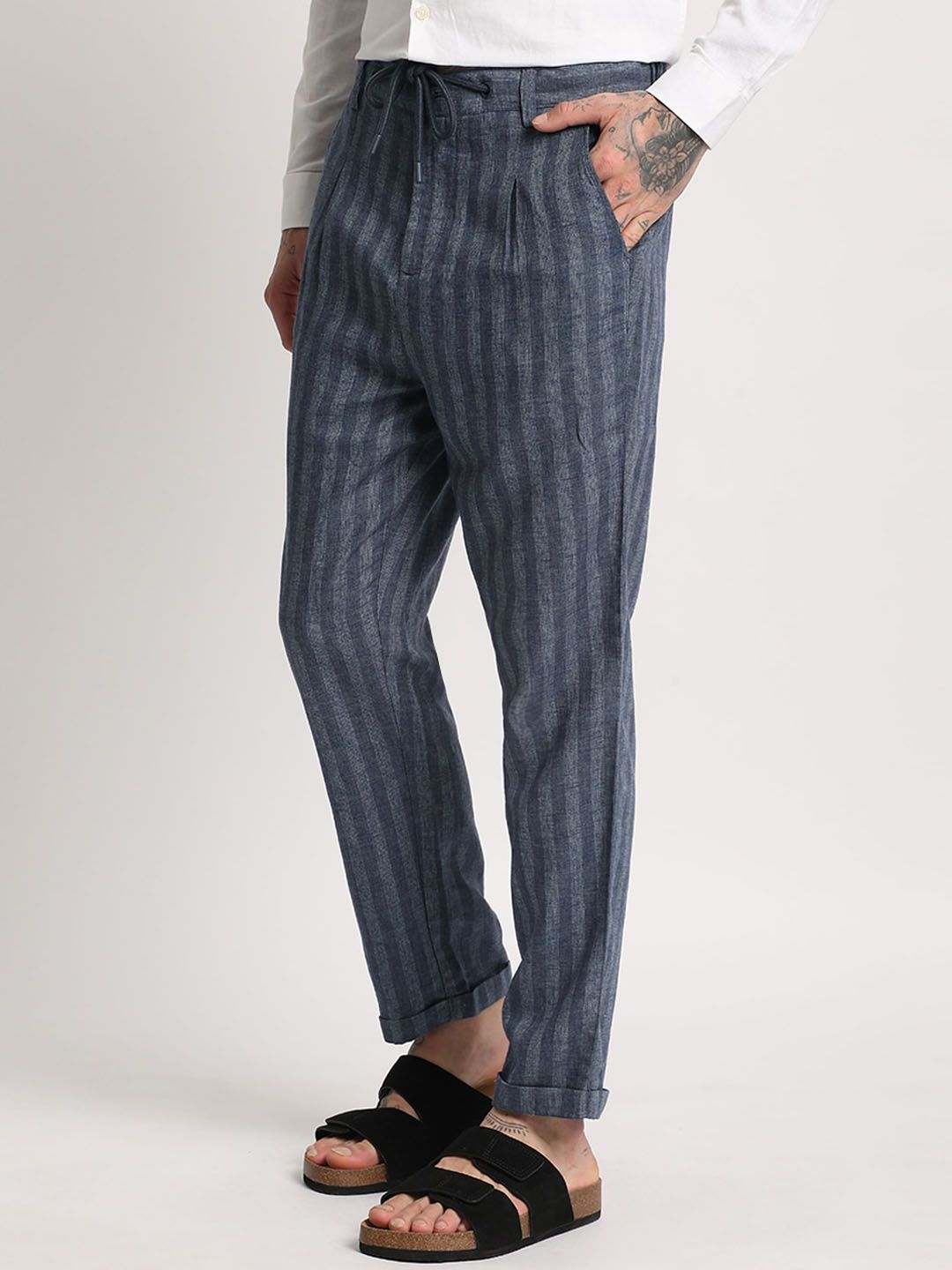 THE BEAR HOUSE Men Striped Tapered Fit Trousers