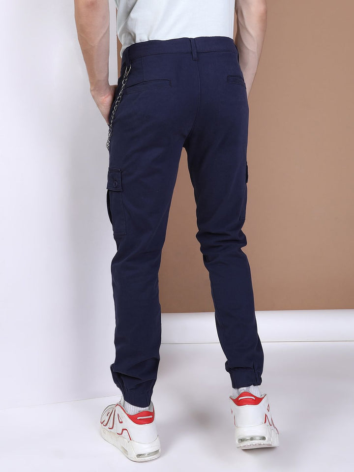 The Indian Garage Co Men Navy Blue Solid Slim Fit Cargo Joggers