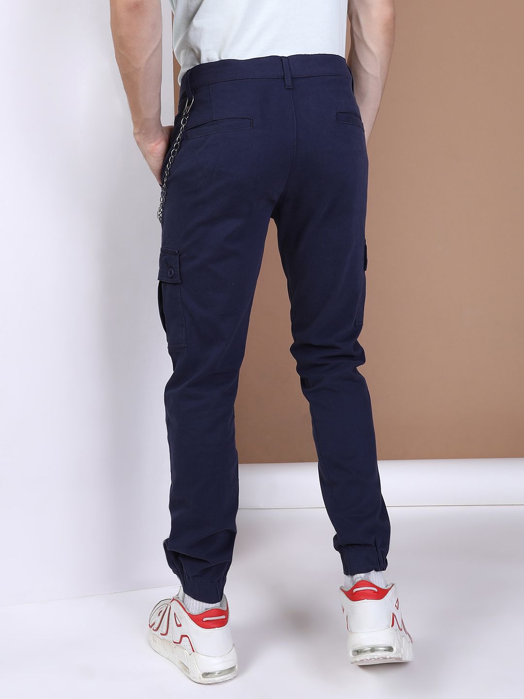 The Indian Garage Co Men Navy Blue Solid Slim Fit Cargo Joggers
